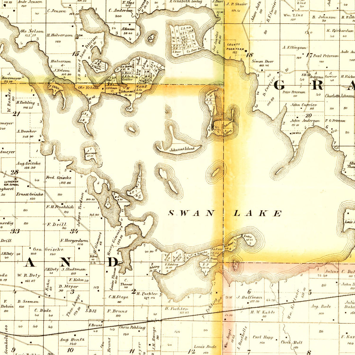 Restored historic details from the 1885 county map of Nicollet County, Minnesota