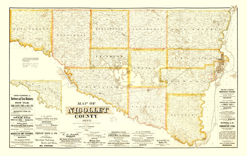 Size comparison using Vintage Map of Nicollet County, Minnesota 1885