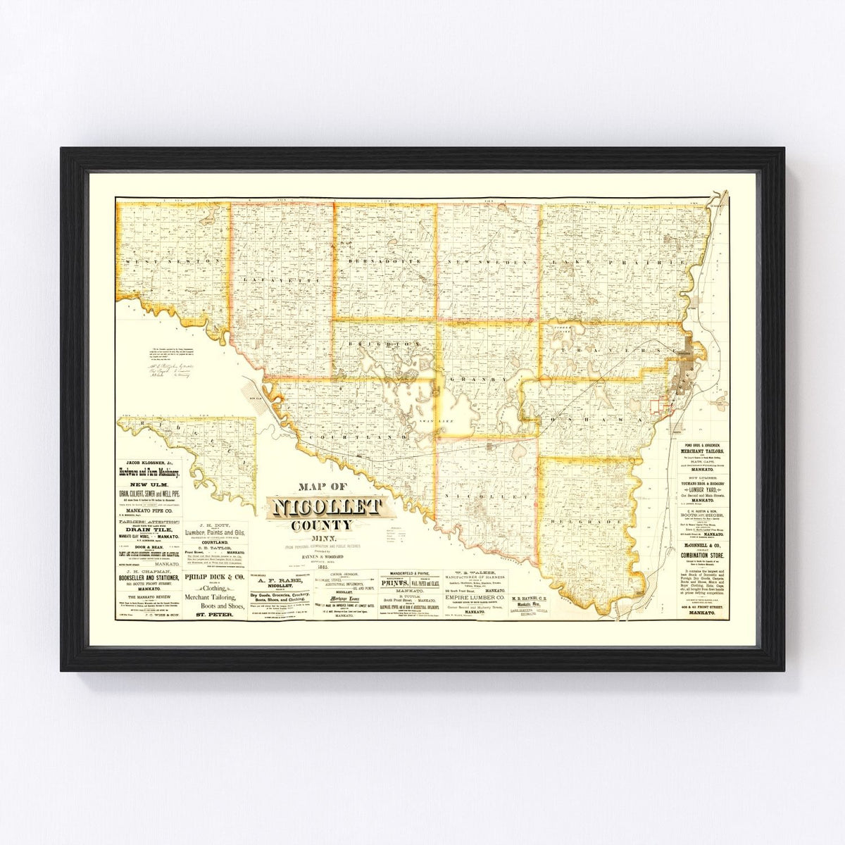Nicollet County Vintage Map 1885