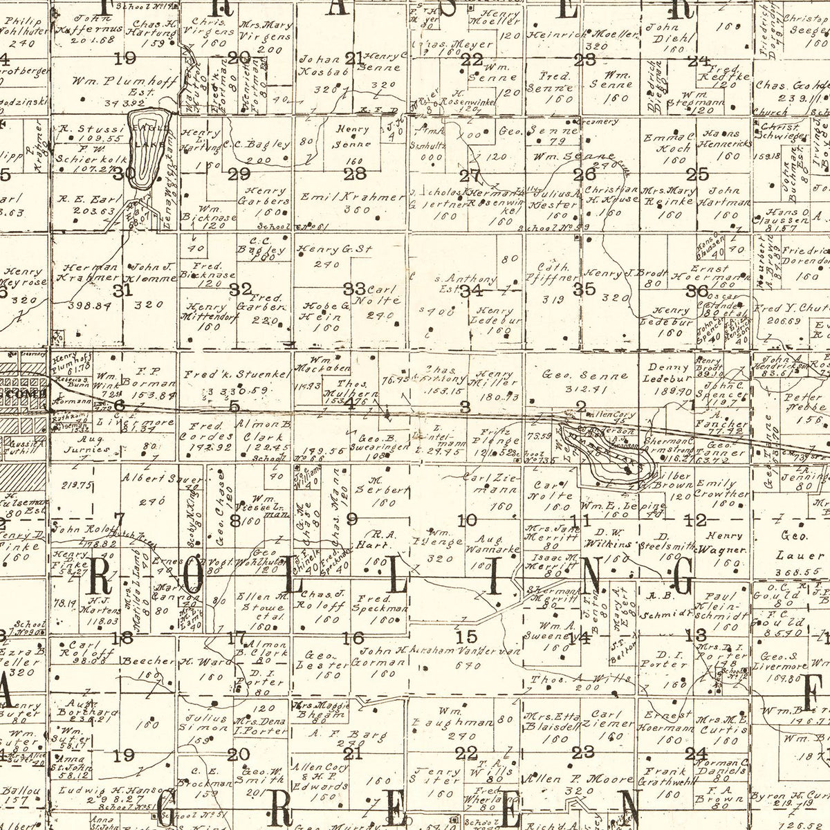 Restored historic details from the 1901 county map of Martin County, Minnesota