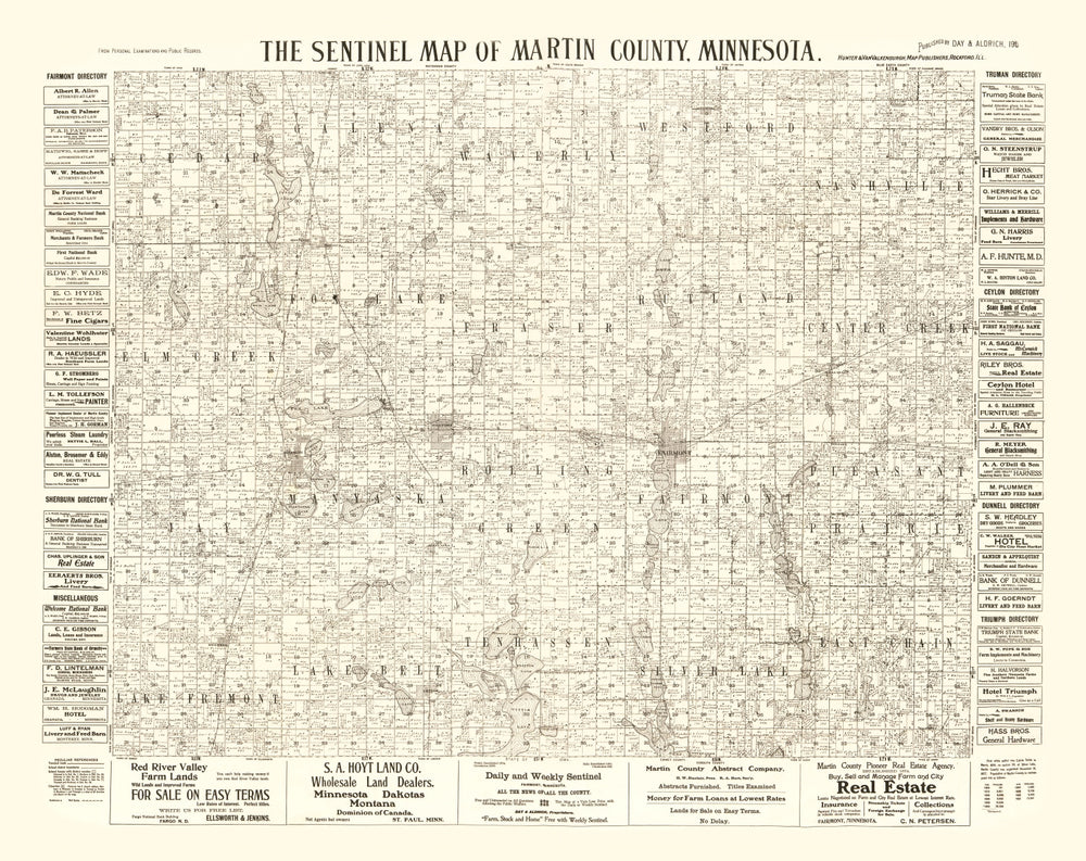 Vintage Map of Martin County, Minnesota 1901 print style example