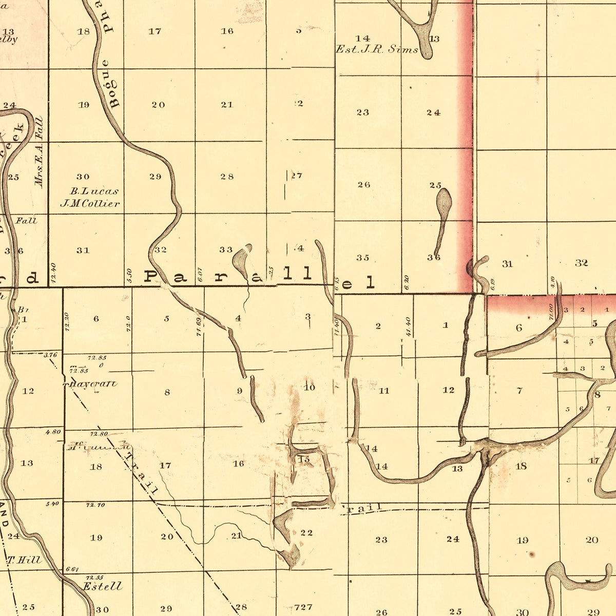 Restored historic details from the 1871 county map of Washington County, Mississippi