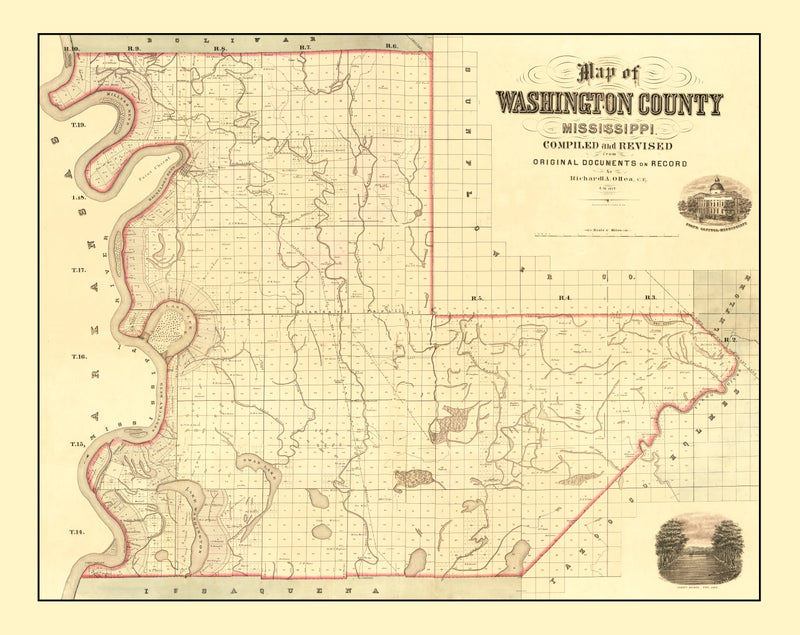 Size comparison using Vintage Map of Washington County, Mississippi 1871