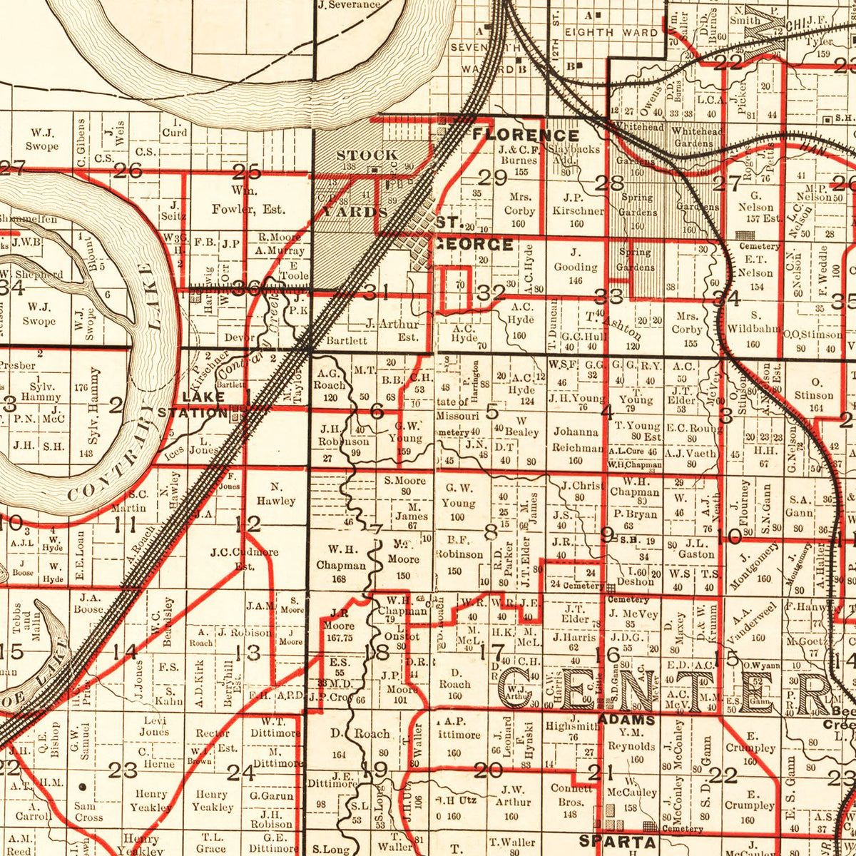 Restored historic details from the 1895 county map of Buchanan County, Missouri