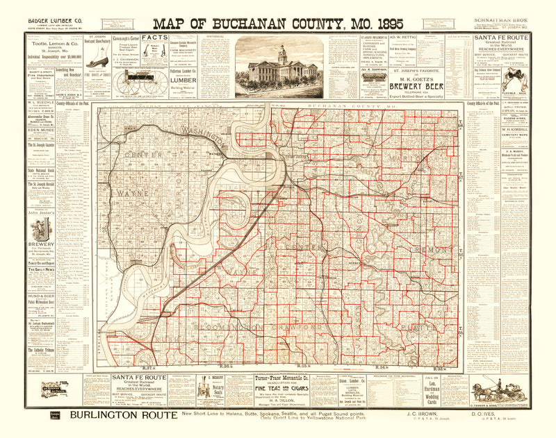 Size comparison using Vintage Map of Buchanan County, Missouri 1895