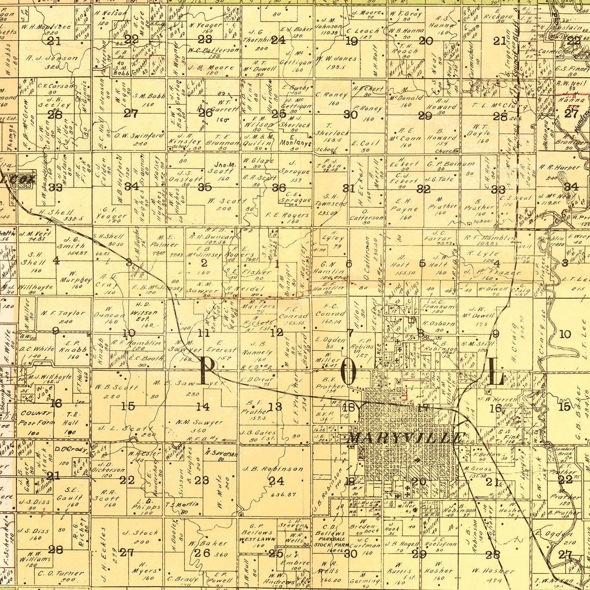 Restored historic details from the 1906 county map of Nodaway County, Missouri