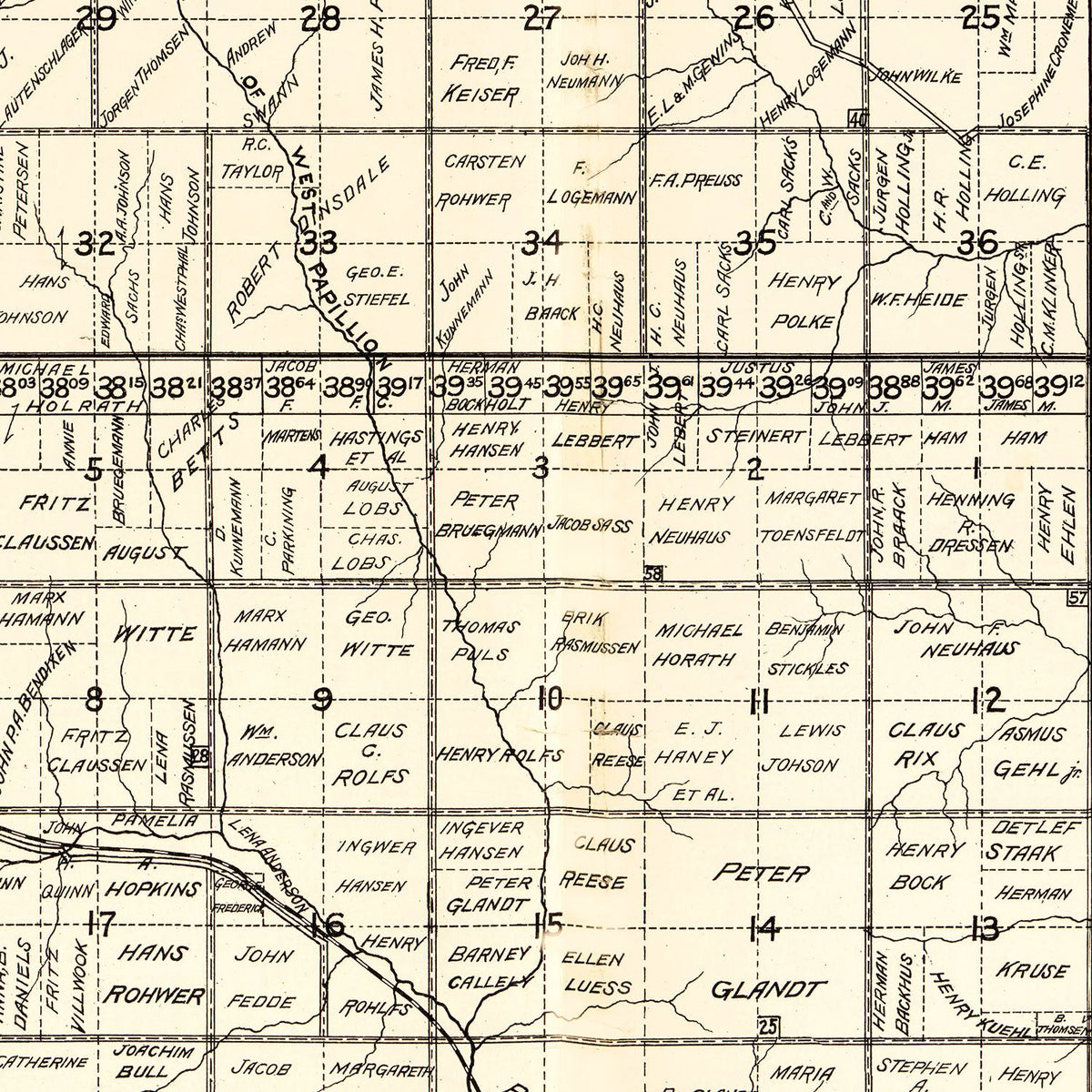 Restored historic details from the 1900 county map of Douglas County, Nebraska