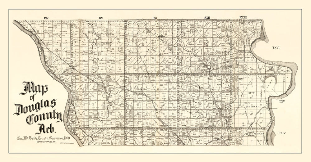 Vintage Map of Douglas County, Nebraska 1900 print style example