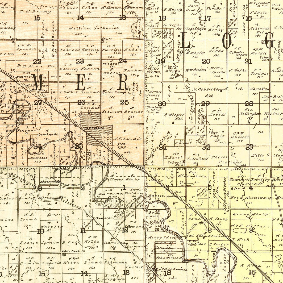Restored historic details from the 1900 county map of Cuming County, Nebraska