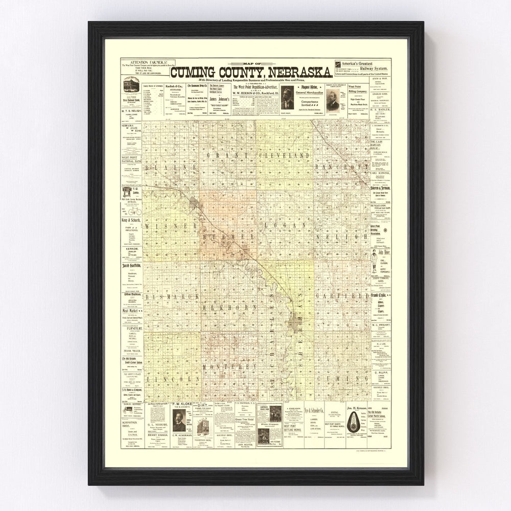 Cuming County Vintage Map 1900