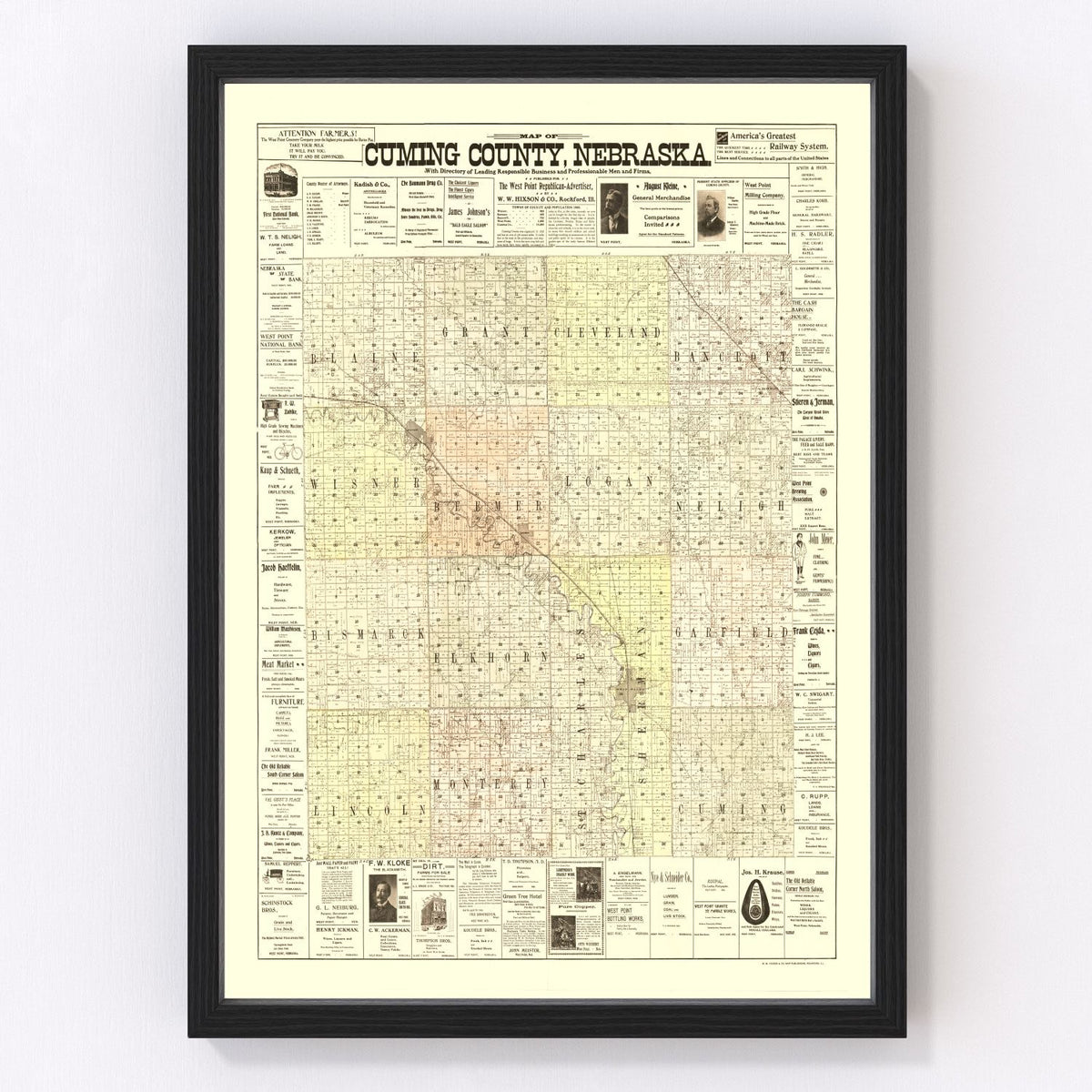 Cuming County Vintage Map 1900