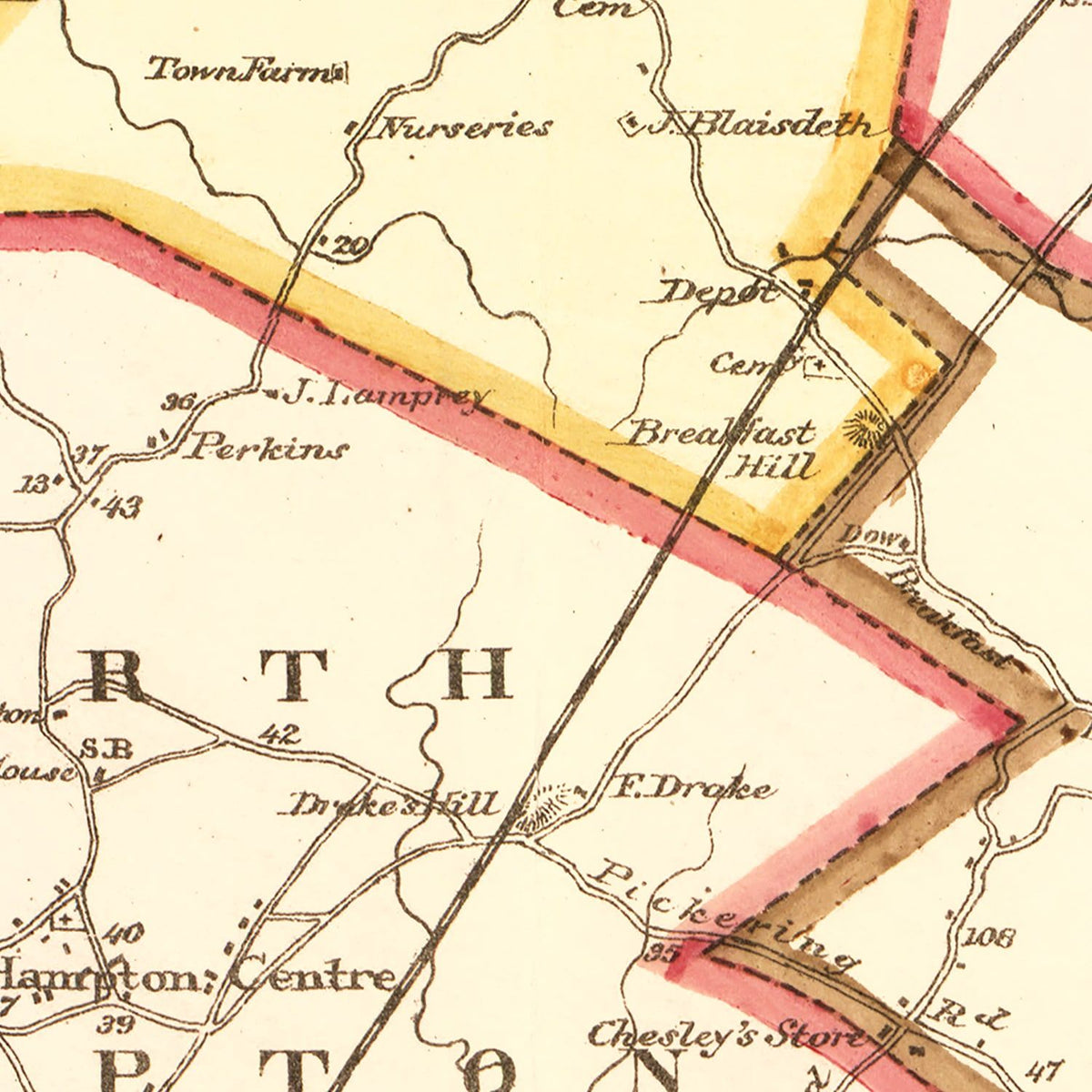 Restored historic details from the 1876 county map of Rockingham County, New Hampshire