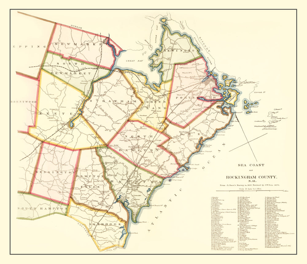 Vintage Map of Rockingham County, New Hampshire 1876 print style example