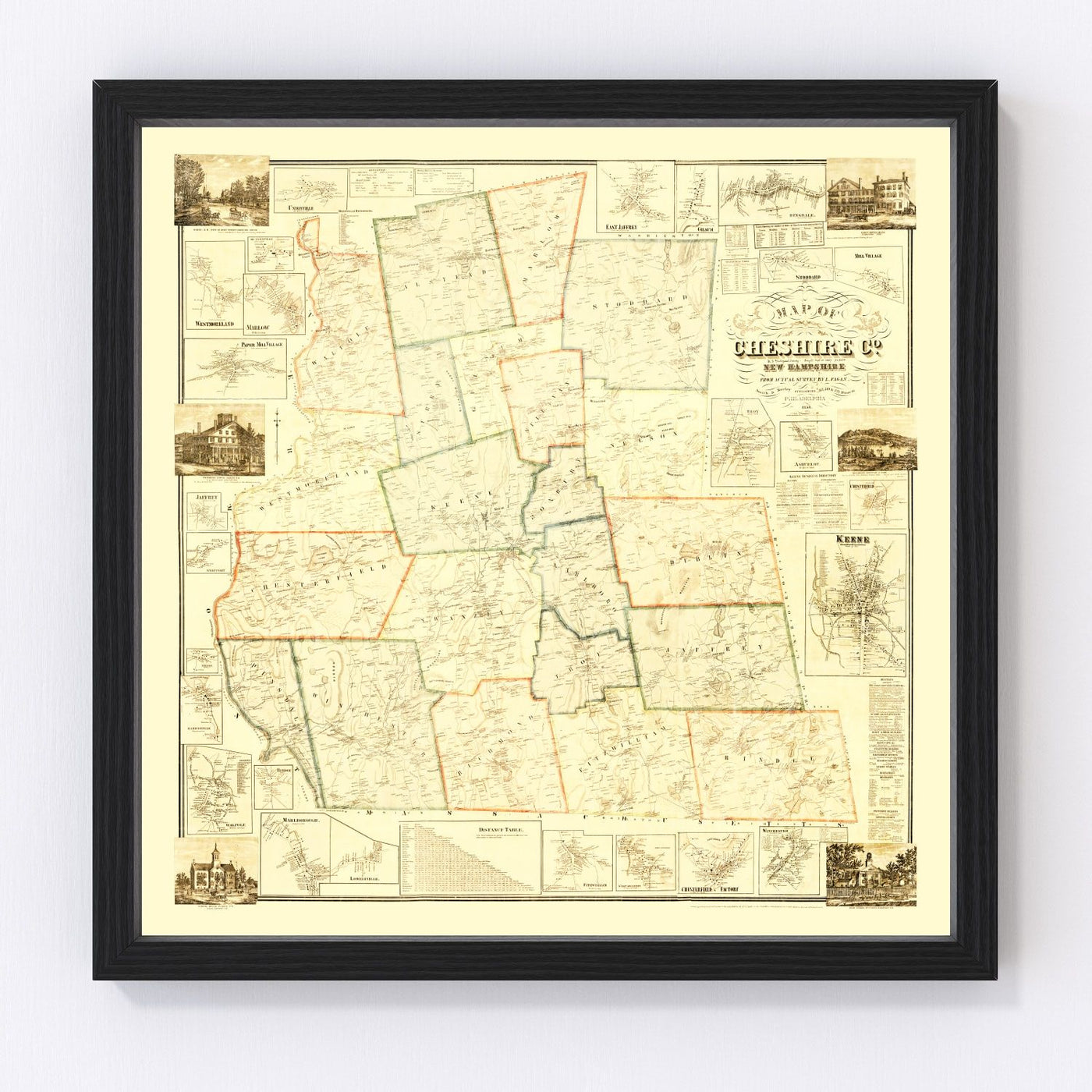 Cheshire County Vintage Map 1858