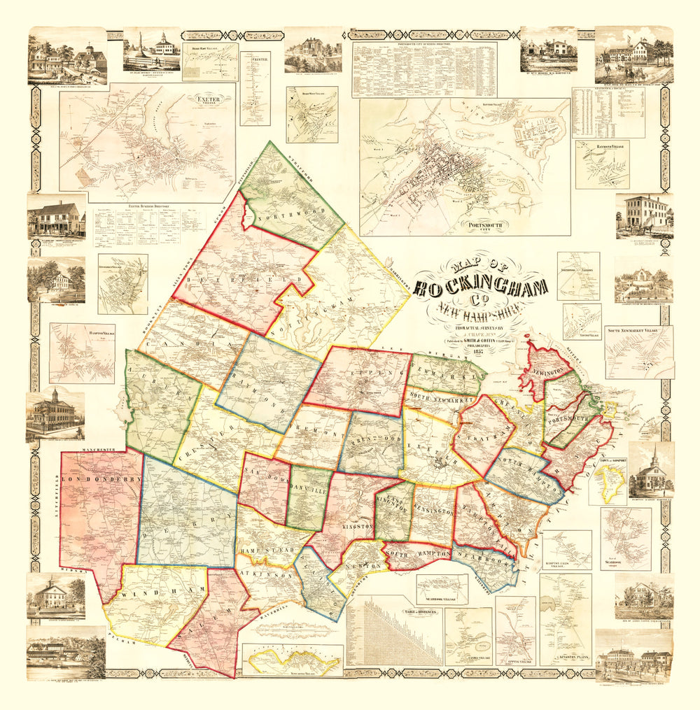 Vintage Map of Rockingham County, New Hampshire 1857 print style example