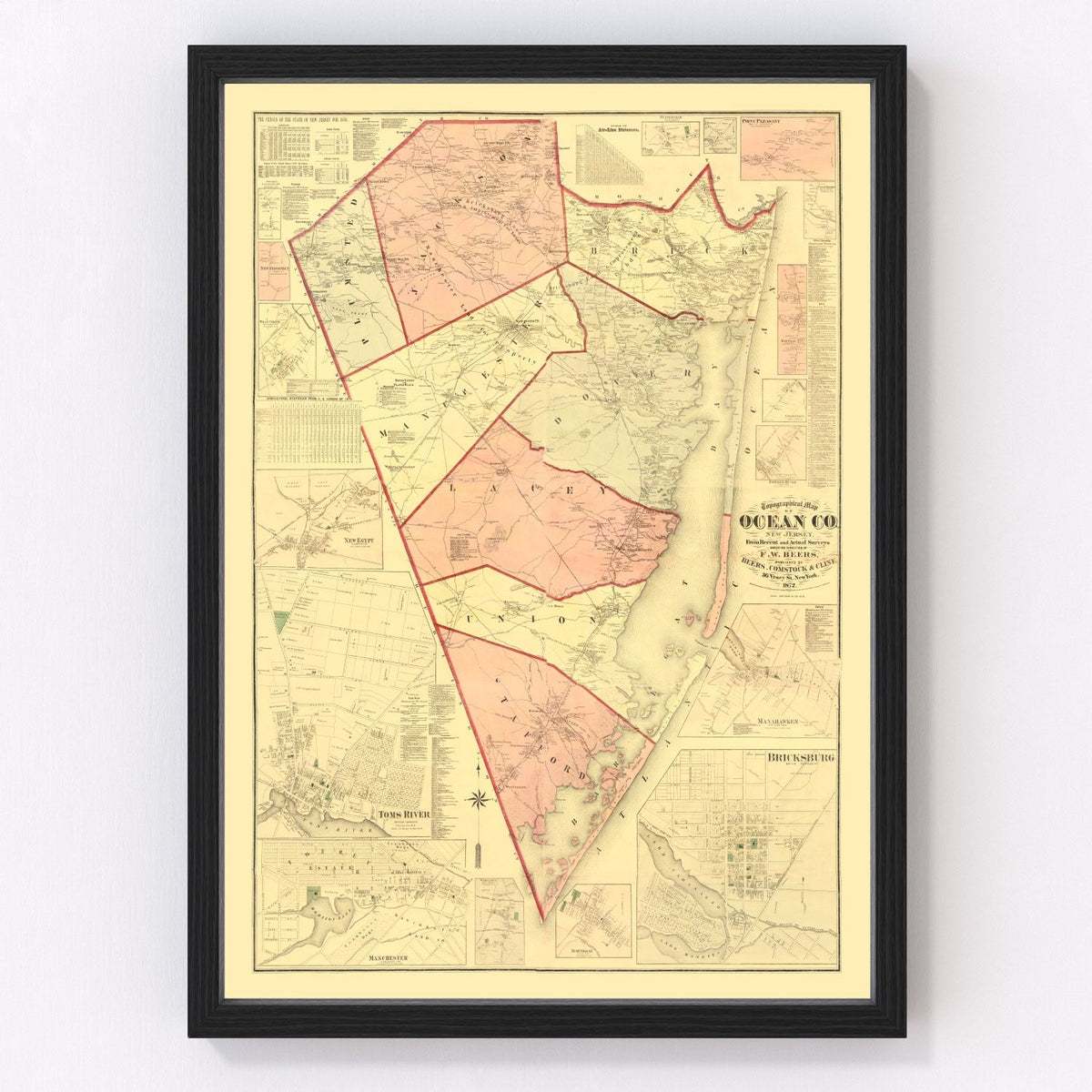 Ocean County Vintage Map 1872