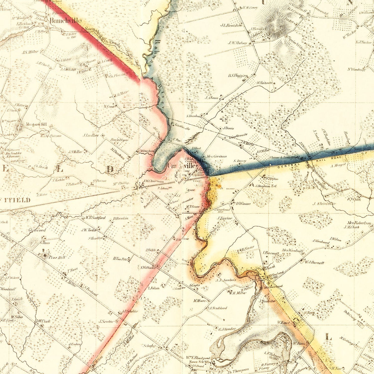 Restored historic details from the 1862 county map of Union County, New Jersey