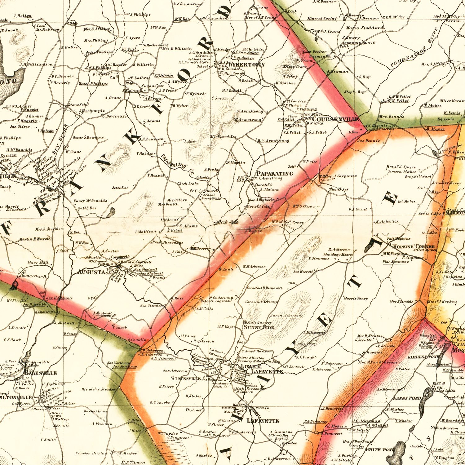 Restored historic details from the 1860 county map of Sussex County, New Jersey