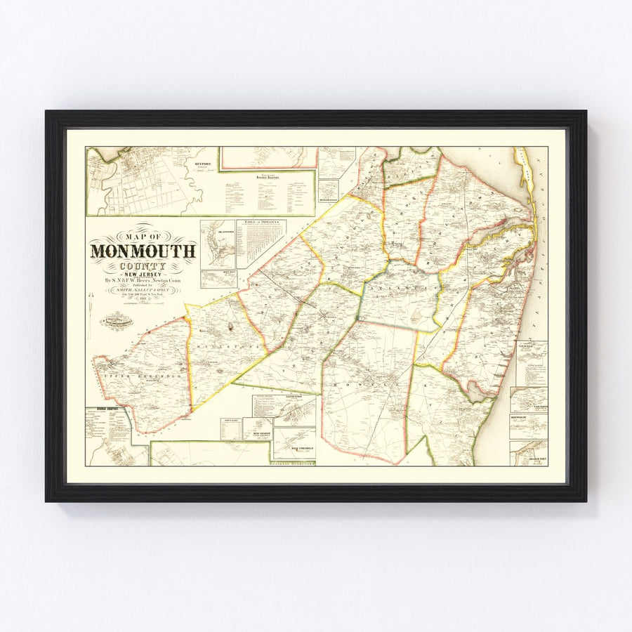 Vintage Map of Monmouth County, New Jersey 1861