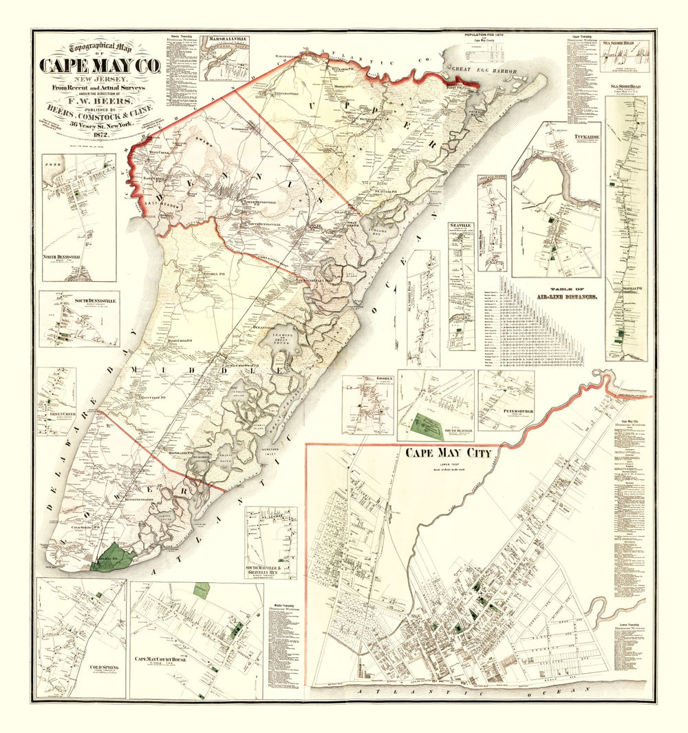 Vintage Map of Cape May County, New Jersey 1872 print style example