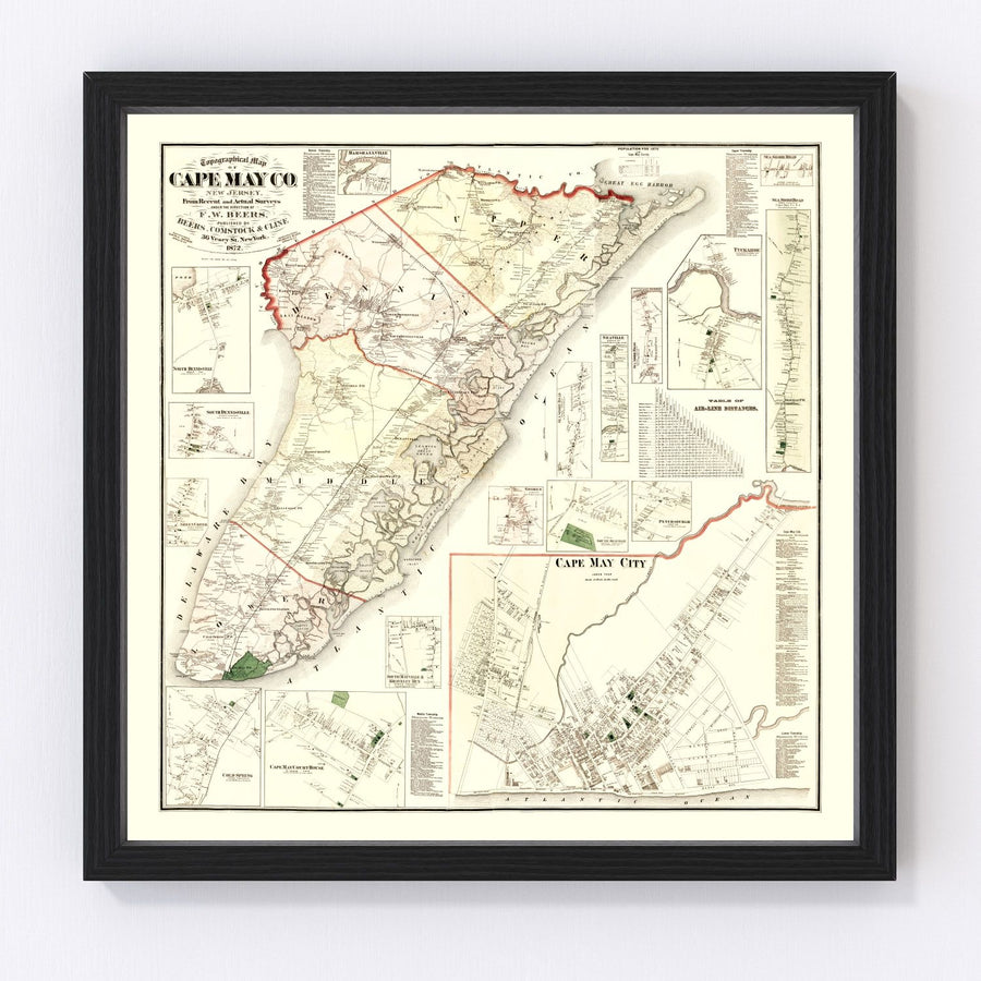 Vintage Map of Cape May County, New Jersey 1872