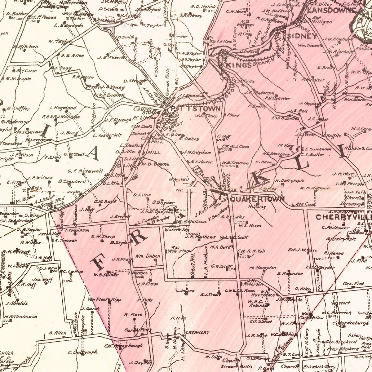 Restored historic details from the 1902 county map of Hunterdon County, New Jersey