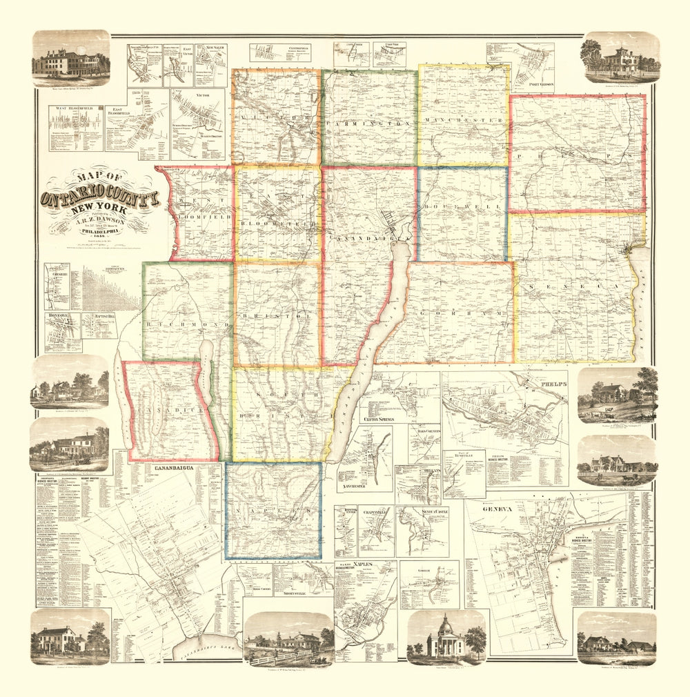 Vintage Map of Ontario County, New York 1859 print style example