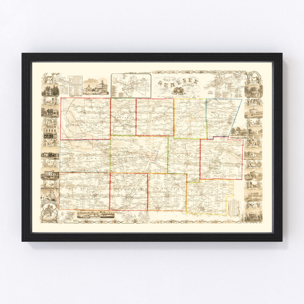 Genesee County Vintage Map 1854