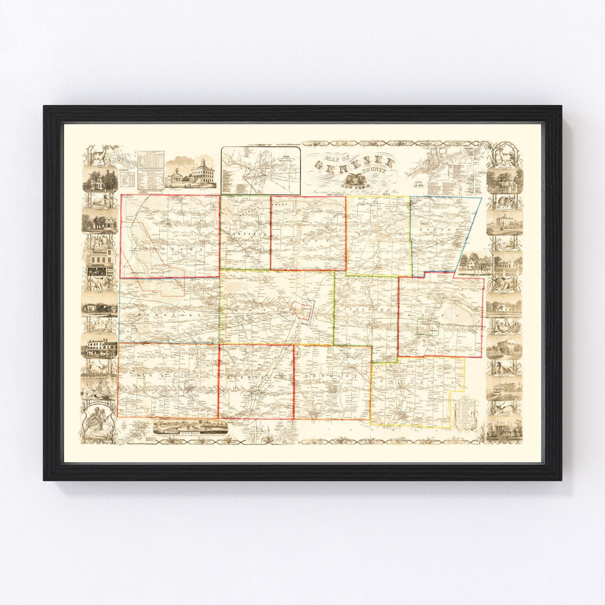 Genesee County Vintage Map 1854