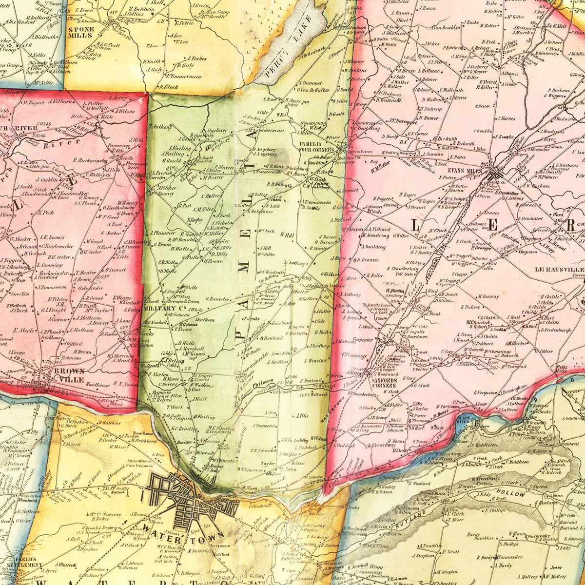Restored historic details from the 1859 county map of Herkimer County, New York