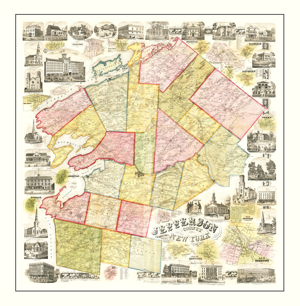 Vintage Map of Herkimer County, New York 1859 print style example