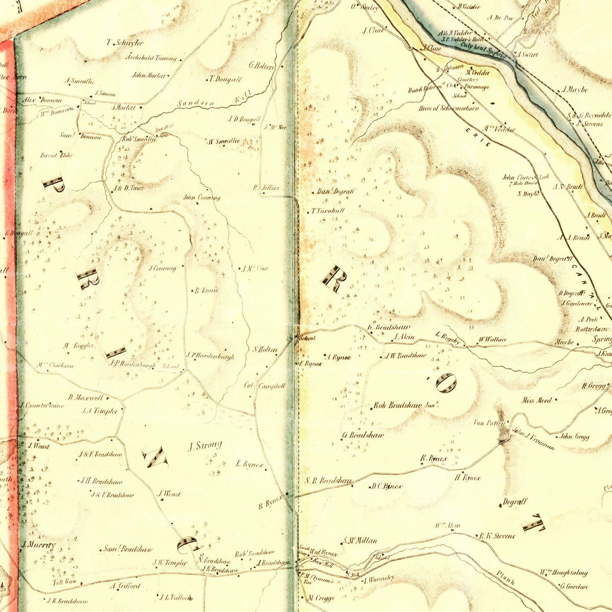 Restored historic details from the 1856 county map of Schenectady County, New York