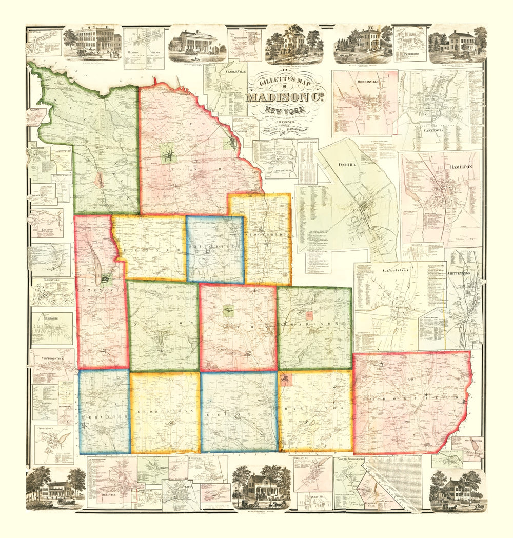 Vintage Map of Madison County, New York 1859 print style example