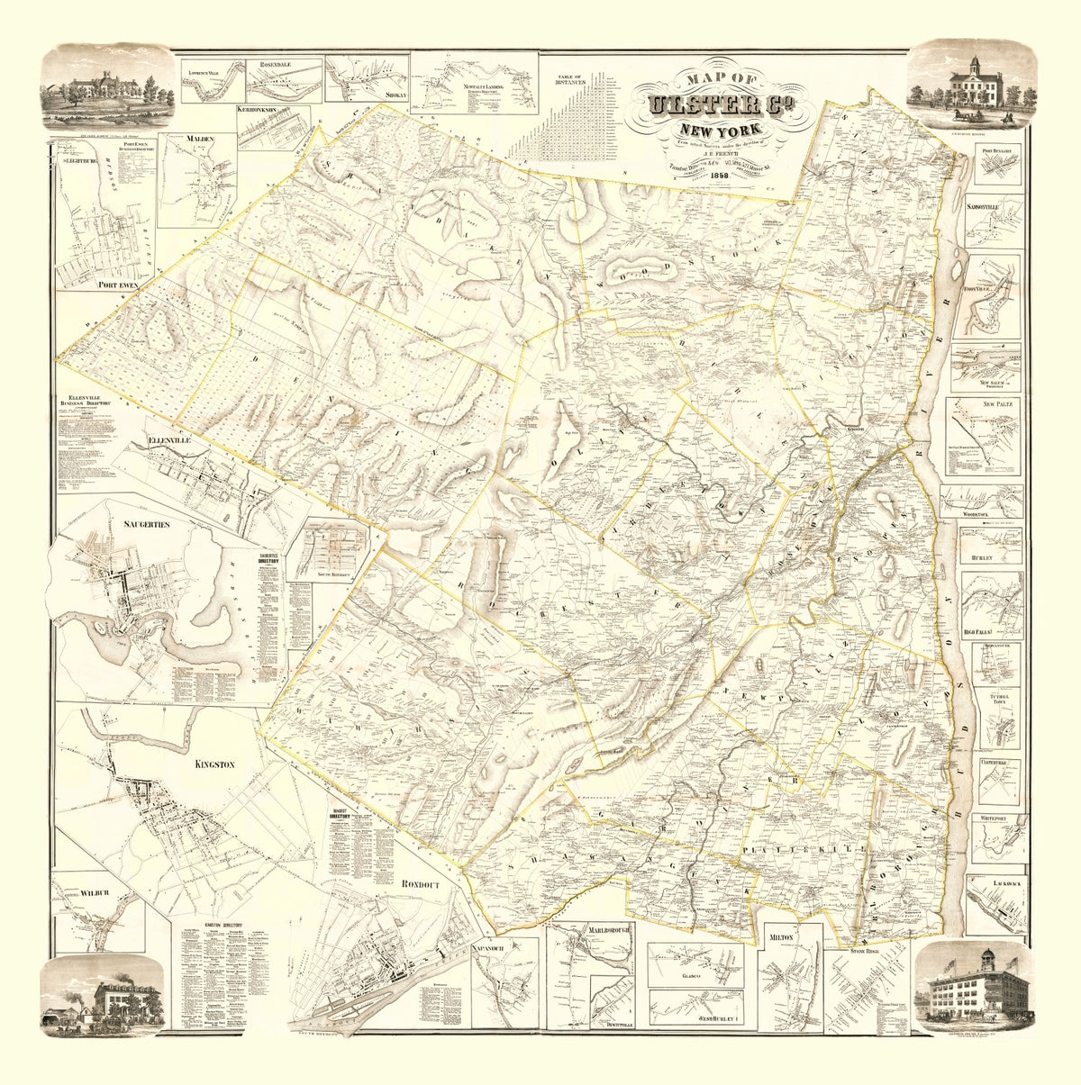 Preview of Vintage Map of Ulster County, New York 1858