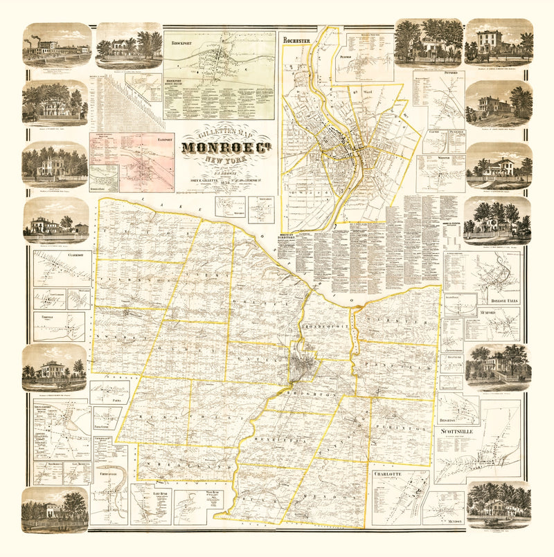 Size comparison using Vintage Map of Monroe County, New York 1858