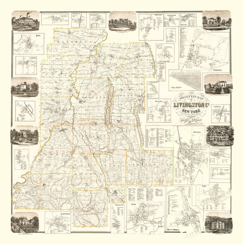 Size comparison using Vintage Map of Livingston County, New York 1858
