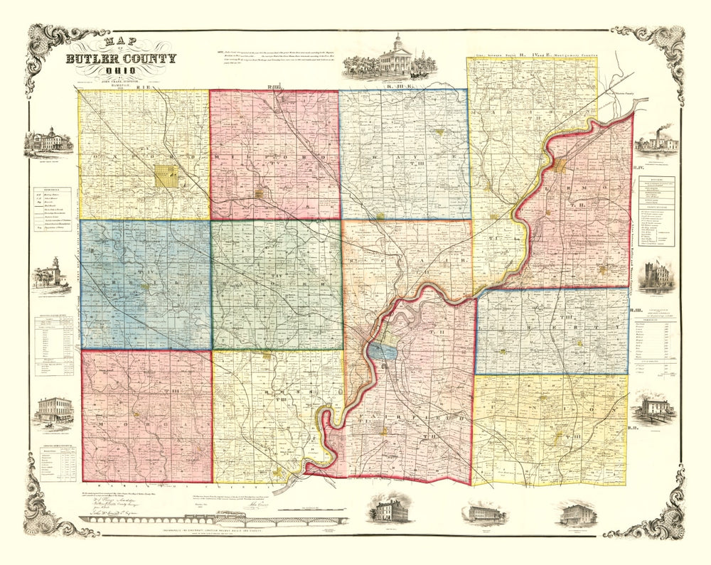 Vintage Map of Butler County, Ohio 1855 print style example