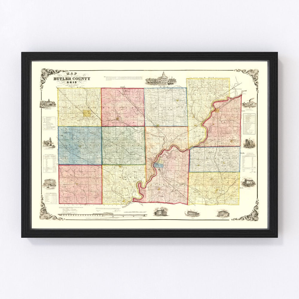 Butler County Vintage Map 1855