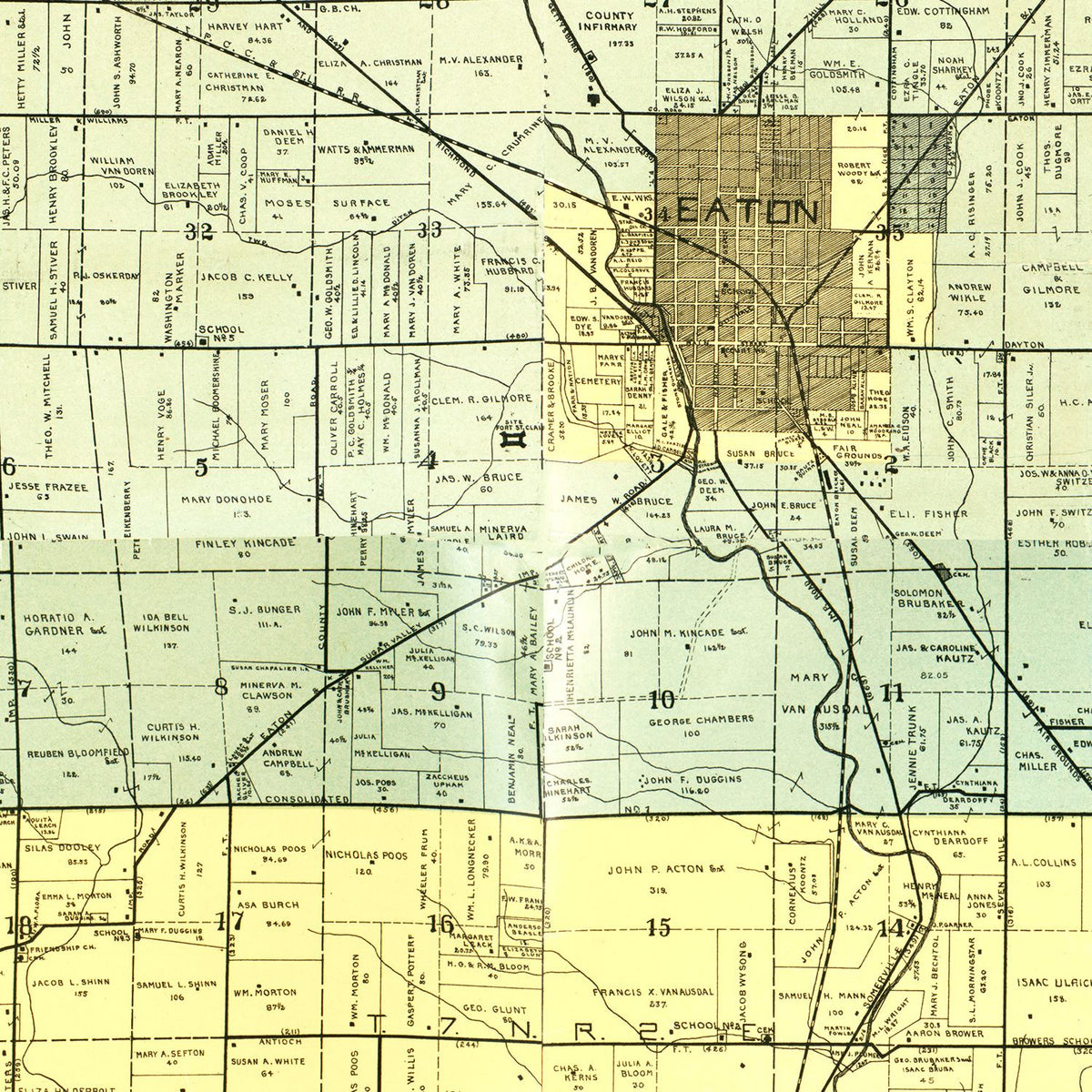 Restored historic details from the 1897 county map of Preble County, Ohio