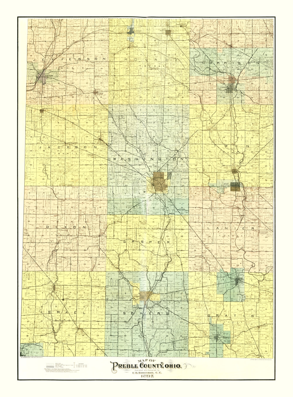 Vintage Map of Preble County, Ohio 1897 print style example