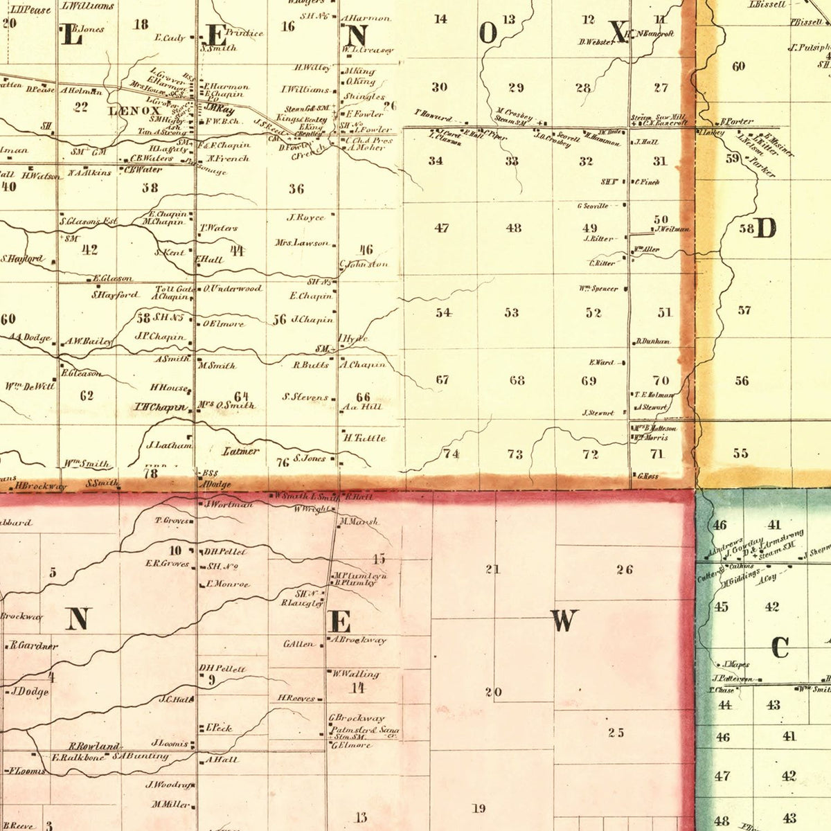 Restored historic details from the 1856 county map of Ashtabula County, Ohio