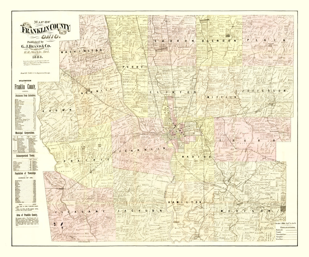 Vintage Map of Franklin County, Ohio 1883 print style example