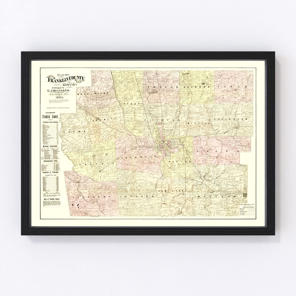 Franklin County Vintage Map 1883