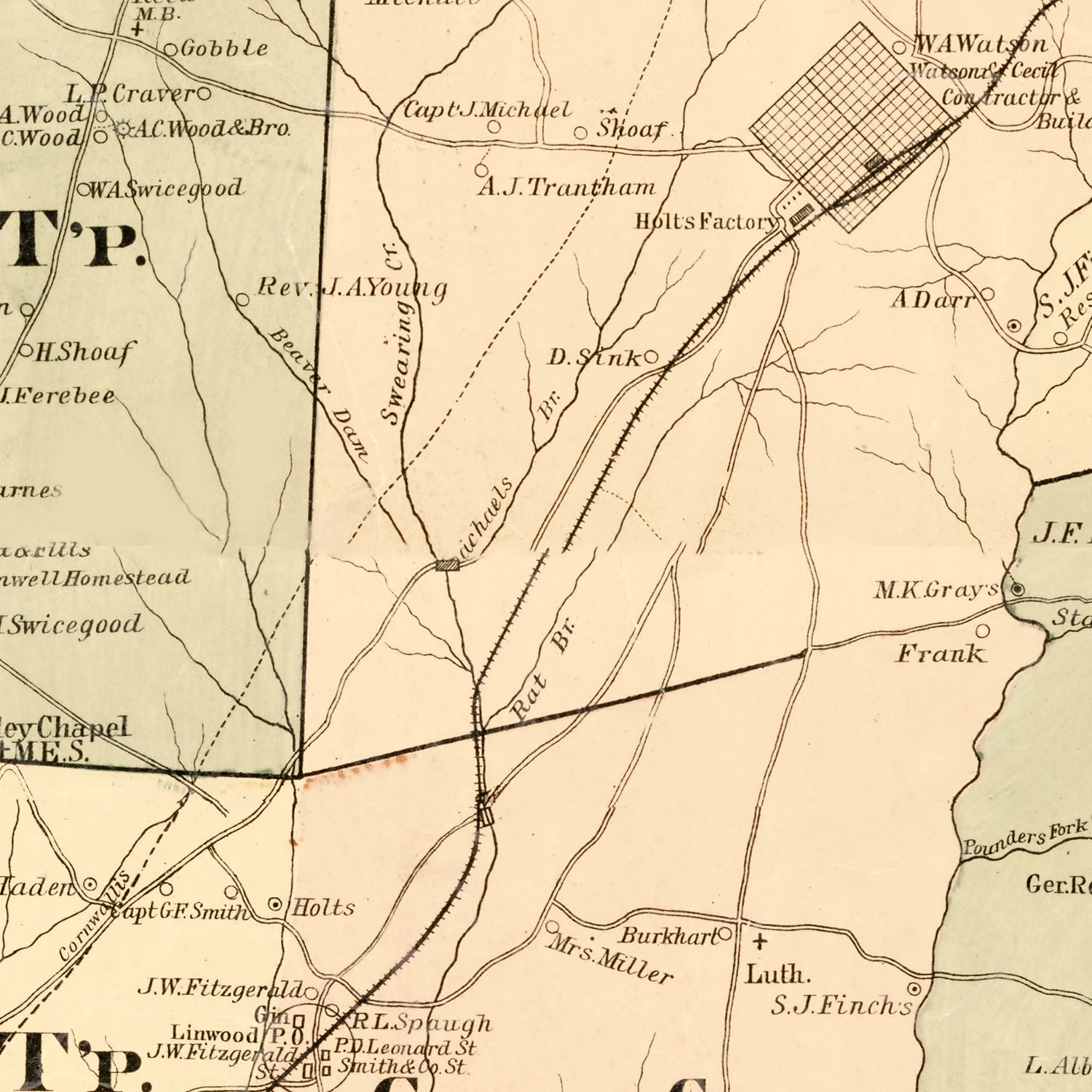 Restored historic details from the 1890 county map of Davidson County, North Carolina