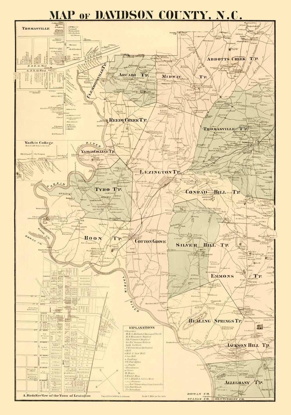 Vintage Map of Davidson County, North Carolina 1890 print style example