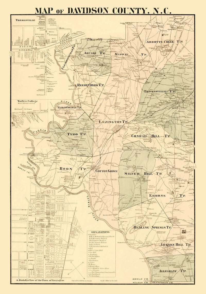 Size comparison using Vintage Map of Davidson County, North Carolina 1890