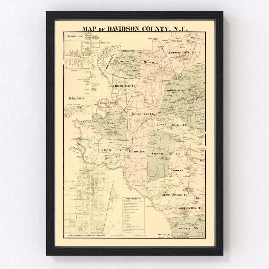Vintage Map of Davidson County, North Carolina 1890