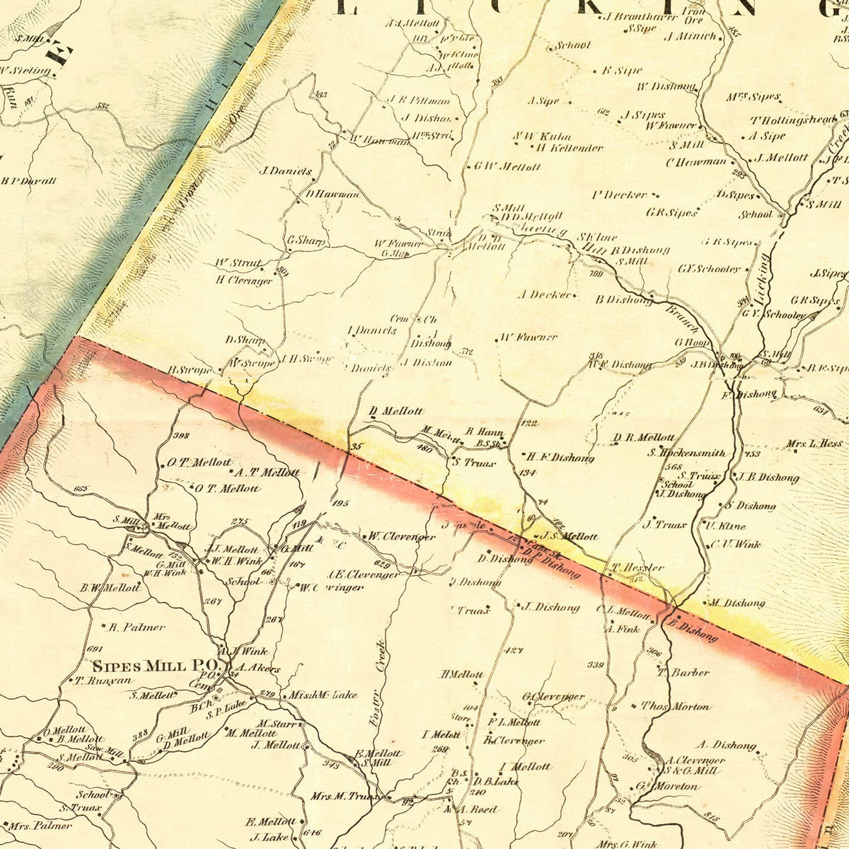 Restored historic details from the 1873 county map of Fulton County, Pennsylvania