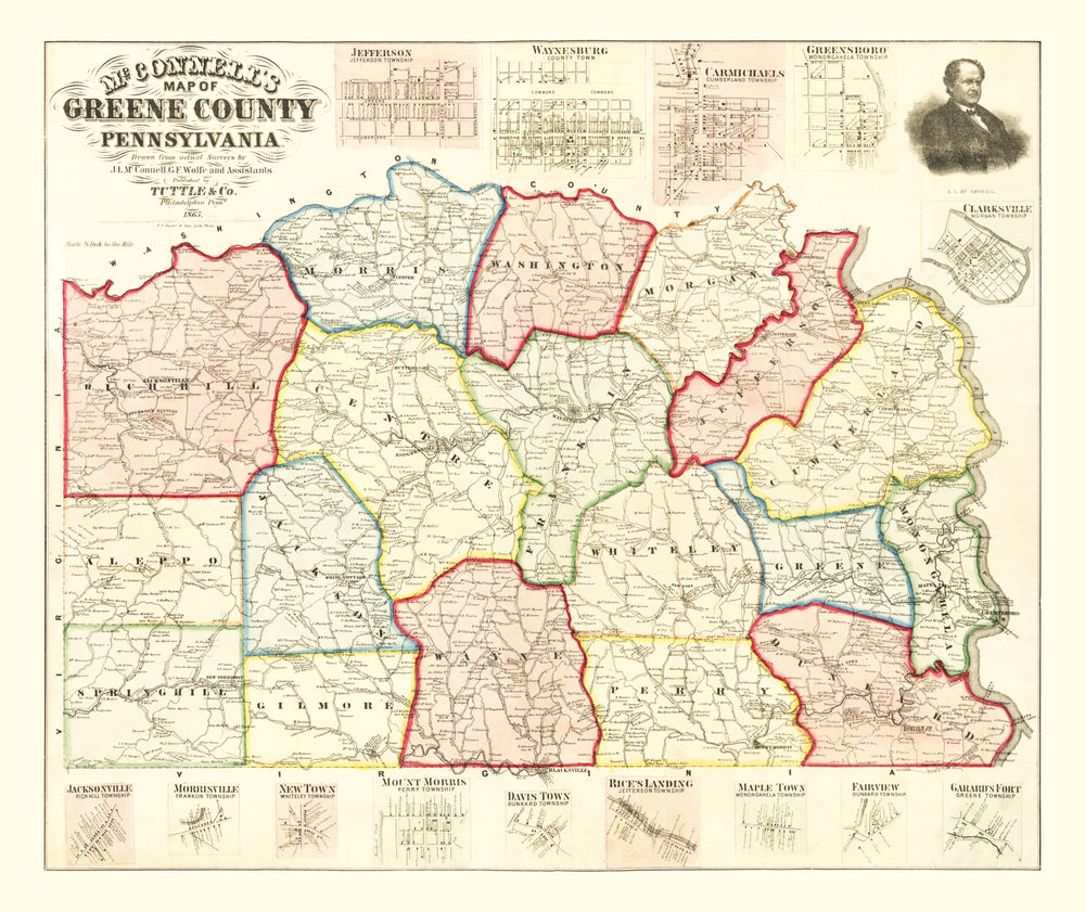 Vintage Map of Greene County, Pennsylvania 1865 print style example
