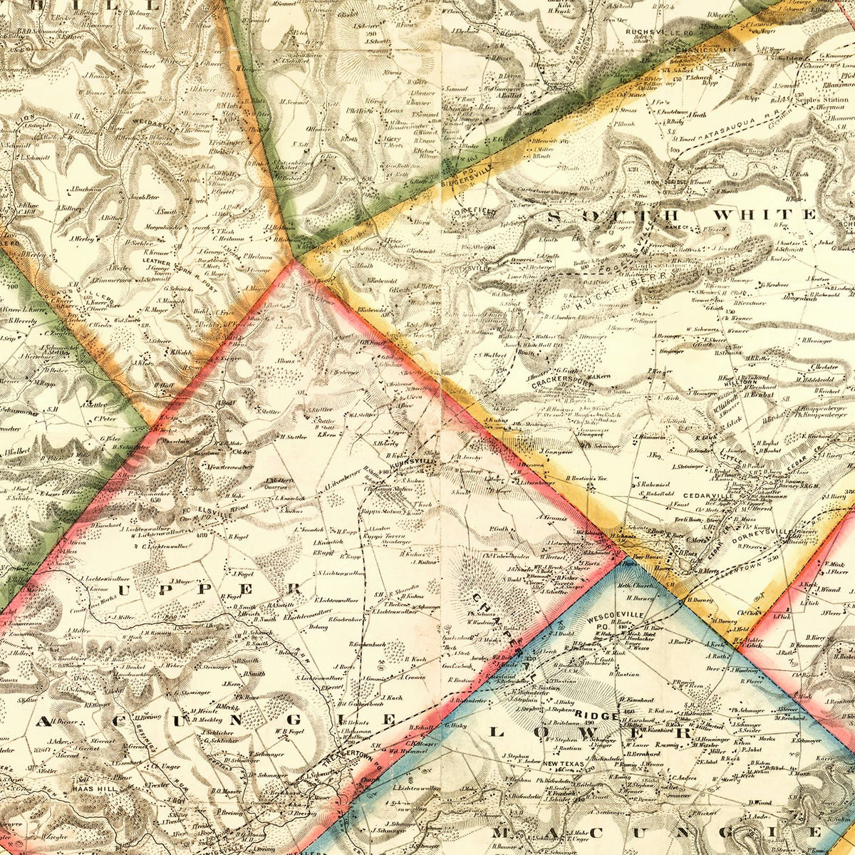 Restored historic details from the 1865 county map of Lehigh County, Pennsylvania